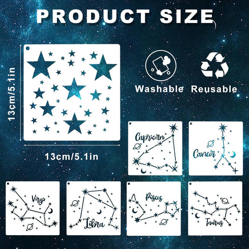 16pcs Star Stencils for Painting, 5.1 inch Reusable Constellations Stencils Rectangle Spray Paint Stencil for Painting on Wood, Crafts Cake Paper ...