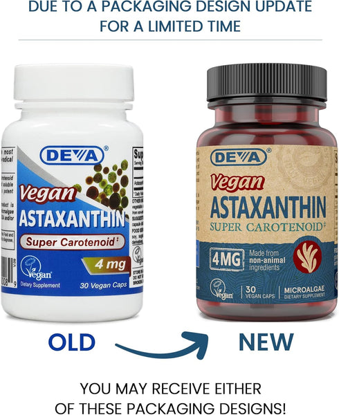 DEVA Nutrition Vitamins Astaxanthin 4mg, Vegan, Made from Haematococcus Pluvialis Microalgae, 30 Capsules, 2-Pack...