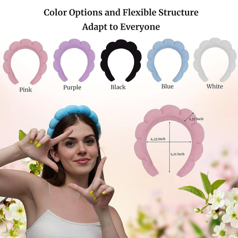 Spa Headband for Washing Face, Cute Pink Makeup Headband, Puffy Spa Headband, Terry Towel Cloth, Versed Headband, Bubble Skincare Headband, Sponge...