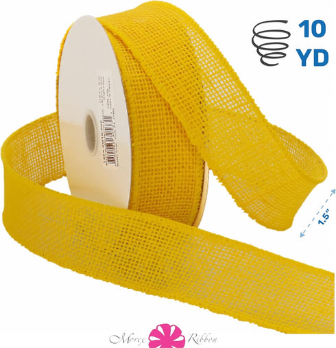 Morex Natural Burlap Wired Ribbon for Decorations, Holidays, Parties, Home and Outdoor Decor, 1.5" x 10 Yd, Bright Yellow...