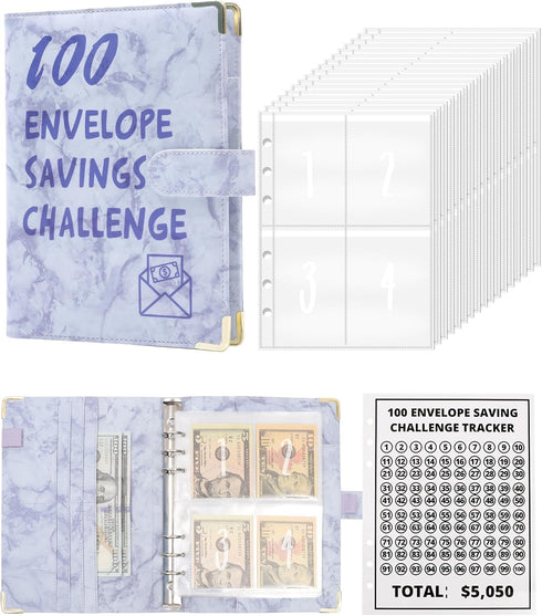 100 Envelopes Money Saving Challenge Binder - A5 Money Saving Budget Binder Easy and Fun Way to Save $5,050 Savings Challenges Book with Envelopes...