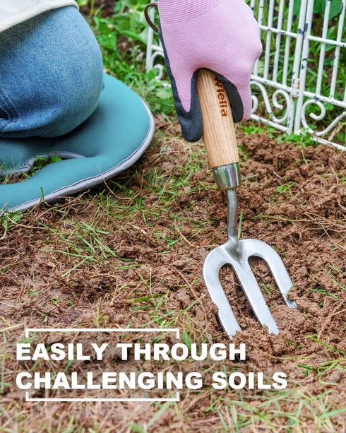 Garden Hand Fork Small Hand Weeding Fork 12 Inch with 3 Pointed Tines Wood Handle for Gardening Weeding Cultivating Digging Planting Transplanting...