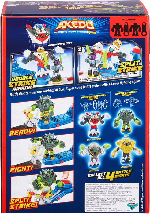 Akedo - Ultimate Arcade Warriors Battle Giants Versus Pack - Scratch-Atron VS Tonk - Mini Battling Action Figures Ready, Fight, Split Strike...
