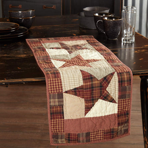 VHC Brands Abilene Country Red Independence Day Patchwork Rect Star Quilted Runner 13x36...
