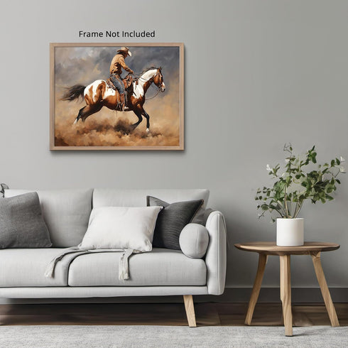 Posterizer 1 pcs- Cowboy riding a brown and white horse-Art for Animal Lovers- Gift for Men Women Entrepreneur Teens-decor for Bedroom, Office, Li...