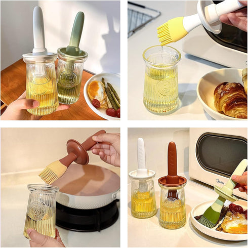 Oil Dispenser with Brush - Glass Olive Oil Dispenser for Kitchen, 3 IN 1 Oil Dispenser Bottle with Silicone Basting Brush for Cooking Vinegar Sauc...