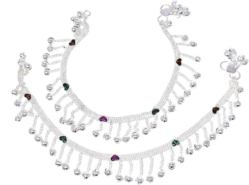 Indian Traditional Ethnic Silver Loud Jingle Bead Bells Anklet Payal Pair For Women - Dance Bridal Wedding Party - Duel On Jewel...