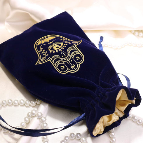 ARTSY CRAFTS 6x9" Hamsa Hand Velvet Jewelry Pouch Gift Bags, Fatima Hand Evil Eye Velvet Drawstring Oracle Tarot Card Rune bags Dice Bag (Royal Bl...