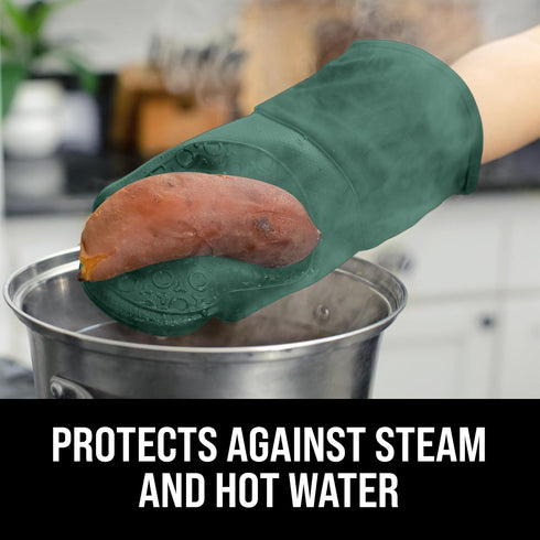 BPA-Free Silicone Oven Mitts Ultra Heat Resistant up to 500°F - Oven Mitts with Thick Cotton Liner - Long Slip Resistant Pot Holders, Flexible Ove...