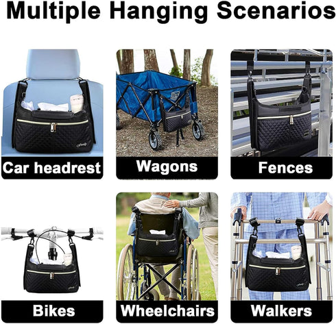 Universal Stroller Organize with Insulated Cup Holder,Diaper Storage, Baby Stroller Organizer Fits for Stroller like Uppababy, Baby Jogger, Britax...