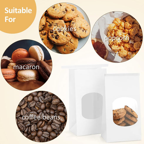 BagDream Bakery Bags with Window Kraft Paper Bags 50Pcs 3.54x2.36x6.7 Inches Tin Tie Tab Lock Bags White Window Bags Cookie Bags, Coffee Bags, Tre...