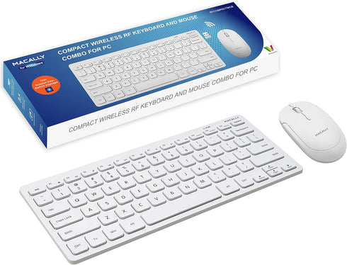 Macally Small Wireless Keyboard and Mouse Combo - Essential Work Duo - 2.4G White Keyboard and Mouse Wireless - 78 Key Quiet Cordless Mouse and Ke...