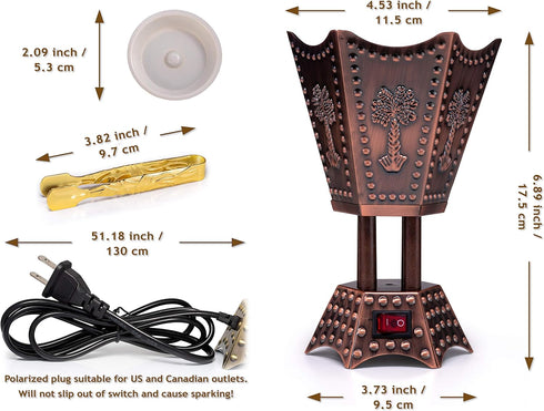 AM Bakhoor Electric Incense Burner - Oud Frankincense Resin Burner 6.5 Inches Tall (Hexagon) (Copper)...