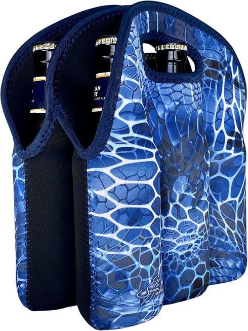 Koverz - #1 Neoprene Insulated 6-Pack Carrier, Beer Bottle Carrier, Six-Pack Tote - Blue Aquatint by Jason Mathias...