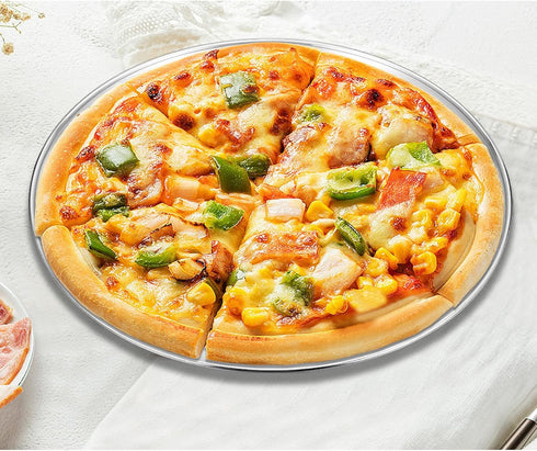 Deedro Pizza Pan 12 Inch Stainless Steel Round Baking Sheet - Oven Tray Crisper for Healthy Cooking, 4 Pack...