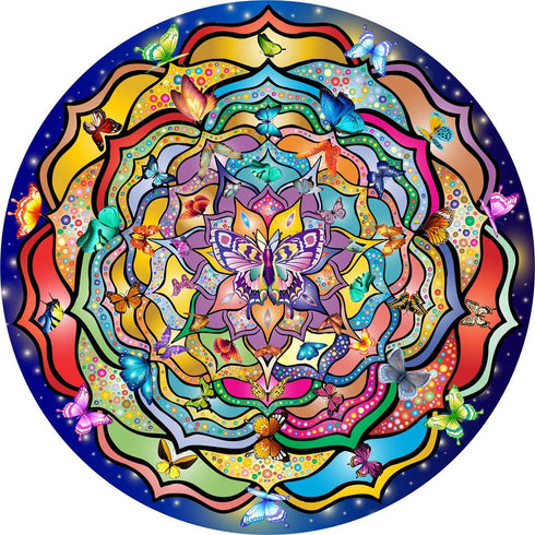 Bgraamiens Puzzle-Butterfly Dream Party-1000 Pieces Creative Round Butterfly Mandala Jigsaw Puzzle Color Challenge Puzzle...