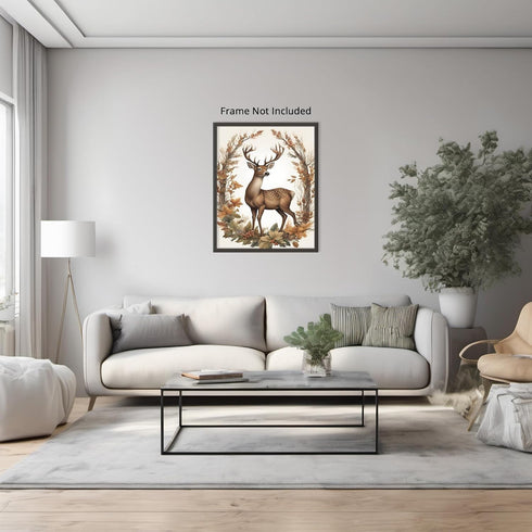 Posterizer 1 pcs- Beautiful deer with orange leaves and flowers-Art for Animal Lovers-Floral Botanical Art- Gift for Men Women Teens-Living Room ...