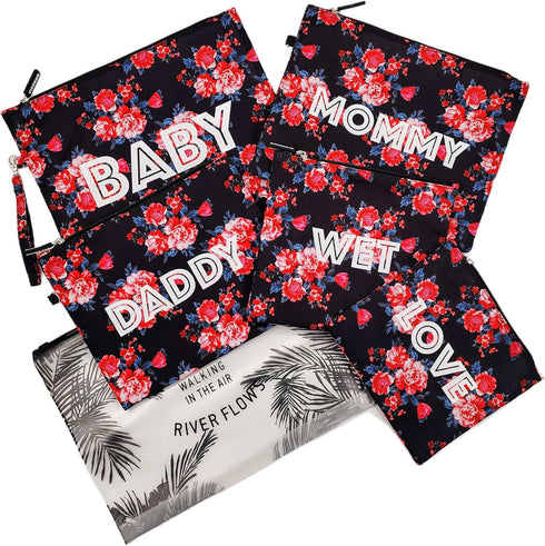 6 Pcs Diaper Bag Organizing Pouches Set Floral Print, Insert for Clothes, Bottles, Wet Bag Cloth Diapers, & Baby Essentials Clutchb Waterproof Wet...