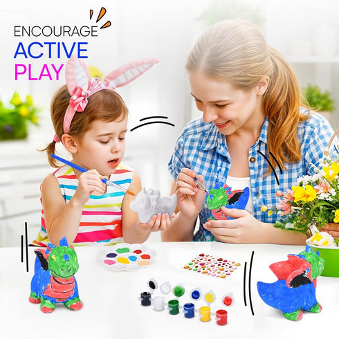 Neliblu Dinosaur Painting Kit - DIY Dino Craft Kit with Ceramic Figurine - Paintable Dino Art Activity for Toddler - Educational Toy for Dinosaur ...