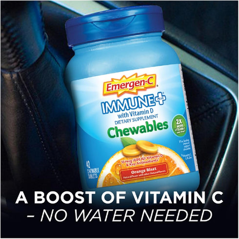Emergen-C Immune+ Chewables 1000mg Vitamin C Tablet, with Vitamin D, Immune Support Dietary Supplement for Immunity, Orange Blast Flavor - 14 Coun...