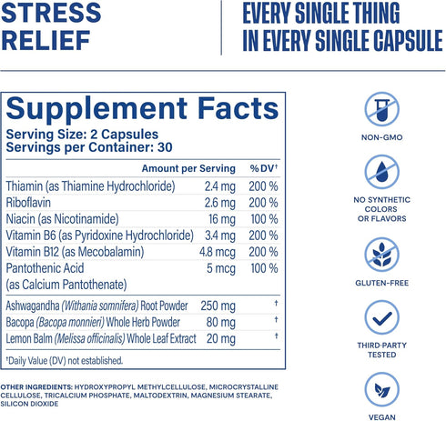 HABIT Stress Relief Supplement (60 Capsules) - New Look, Supports Relaxation & Mood Balance, Vitamin B, Adaptogens, Lemon Balm, Calming, Vegan, No...
