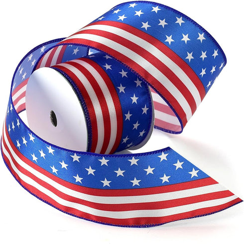Morex Ribbon Stars and Stripes Wired Satin Ribbon Spool, 2-1/2-Inch by 3-Yard, Red/White/Blue...