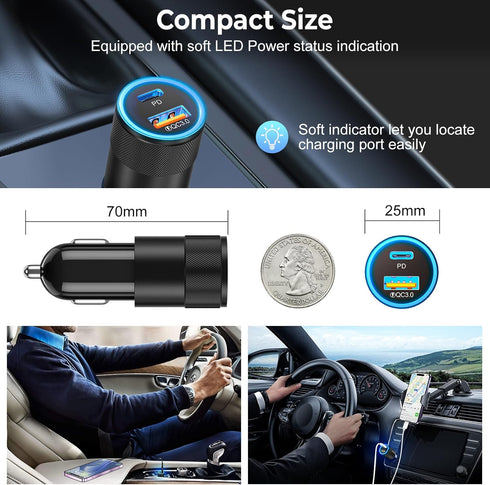 Car Charger USB C 3-Pack, Ancekoy 38W Dual Port PD + QC 3.0 Car Charger Adapter Fast Charging Cigarette Lighter USB Charger Adapter for iPhone 15 ...
