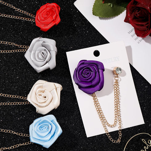 Quelay 12 Pcs Lapel Pin for Men Suits Rose Lapel Pin Men's Suit Accessories Floral Men's Pin Bridegroom Wedding Brooches with Hanging Tassel Chain...