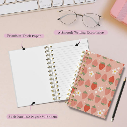 Strawberry Notebook Journal, Strawberry Office Supplies, Aesthetic Spiral Notebook Journal for Women, Cute Composition Notebook, Hardcover Spiral ...