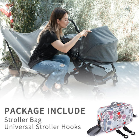 Baby Stroller Caddy Organizer for Baby Storage On The Go with Muti Pockets, Non-Slip Stroller Hooks and Adjustable Strap...