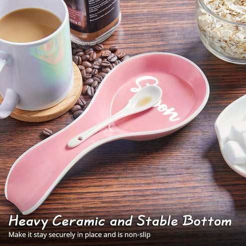 Ceramic Spoon Rest for Stove Top, DAYYET Large Spoon Holder, Spoon Rest for Kitchen Counter, Utensil Rest for Ladles, Spatula, Tong, Pink Kitchen ...