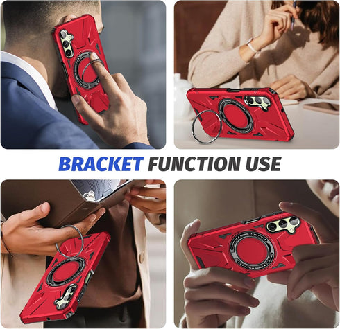 Galaxy A15 5G Phone Case with Screen Protector+360°Ring Holder Stand+Camera Lens Protector,Dual Layer Protective Sturdy Magnetic Heavy Duty Protec...