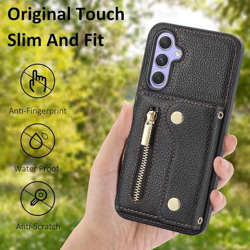 Asuwish Phone Case for Samsung Galaxy S24 5G Zipper Wallet Cover with Screen Protector and Credit Card Holder Slot Shoulder Crossbody Strap Long L...