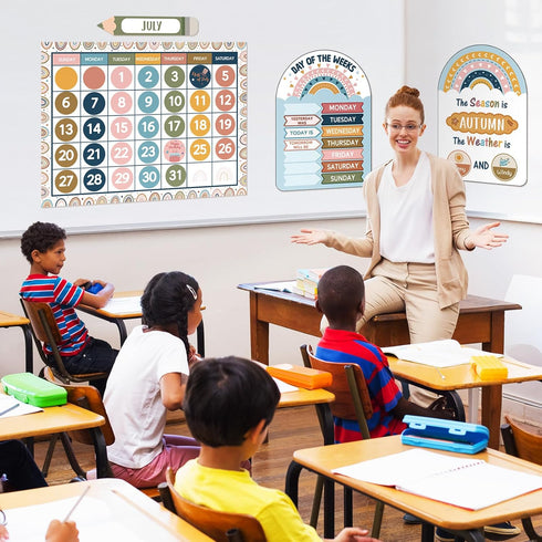 Calendar Bulletin Board Set, Calendar Seasons Weather Chart CTP Bulletin Board and Classroom Display with Stickers for School Classroom Bedroom Wa...