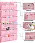 Pink Shoe Organizer Over the Door for Girls Women Kids Room,Hanging Shoe Rack Organizer for Closet Door,Zapateras Storage Holder with 24 Large Poc...