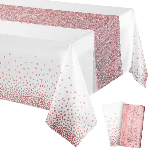 Tablecloth and Sequin Table Runner Set Polka Dots Confetti Table Cover Dining Plastic Table Cloths Glitter Decorations for Birthday Wedding Annive...
