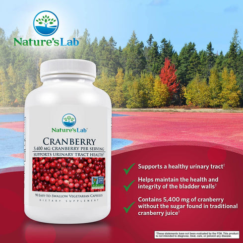 Nature's Lab Cranberry 5400mg – Supports Urinary Tract Health* – Non-GMO Verified, Vegan, Gluten Free – 90 Capsules (3 Month Supply)...