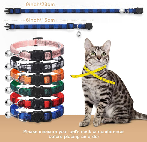 6 Pack Classic Plaid Cat Collars with Bells - Breakaway Kitten Collar and Adjustable 6-9 in,Cute Kitty Collar for Girl Boy Cats,Pet Gifts,Accessor...