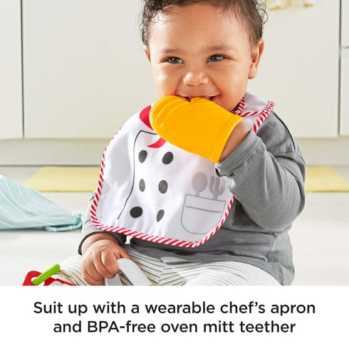 Fisher-Price Cutest Chef Gift Set, 4 cooking-themed baby toys with wearable bib and teether for babies ages 3 months and older...