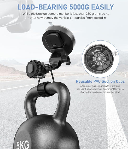 Backup Camera Monitor Mount,(7/9 inch) Large Dual Suction Cup Reverse Camera Monitor Mount,Windshield Holder for Rear View Monitor,Car Display Mon...