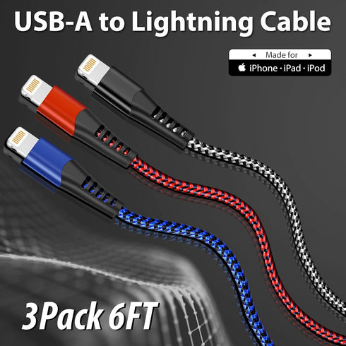 cugunu USB Lightning Cable 3 Pack 6FT iPhone Charger Apple MFi Certified Nylon Braided Fast Charging Cord Compatible with iPhone 14/13/12/11/X/Max...
