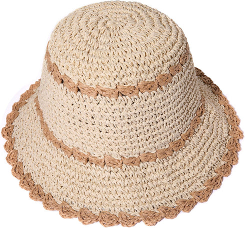 boderier Straw Hats for Women Color Trim Straw Bucket Sun Hat Floppy Straw Beach Hat Packable Summer Vacation Accessories...