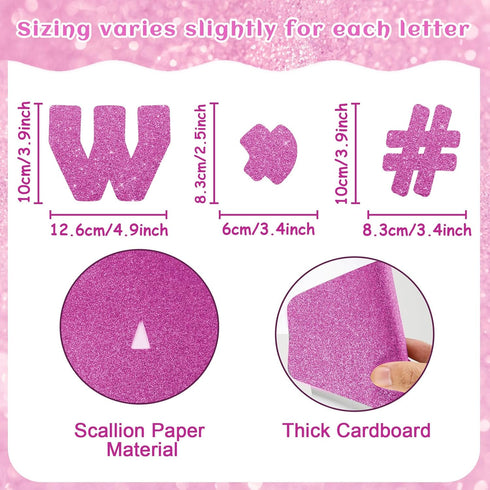 260Pcs Glitter Pink Bulletin Board Letters for Classroom 4” Letter Combo Pack Set Numbers Alphabet Poster Board with Adhesive Dots Punctuation Sym...