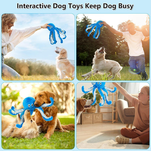Large Squeaky Dog Toys Octopus Stuffed Puppy Toys- Tug of War Dog Toys Interactive Plush Dog Chew Toys for Small, Medium and Large Dogs...