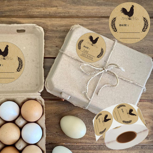 500pcs Farm Chicken Egg Labels Chicken Canning Sticker 2 inch Round Natural Brown Kraft Washed Egg Carton Labels for Kitchen Mason Jar, Farmer, Cr...