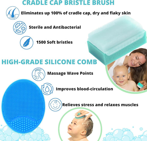 Baby Cradle Cap Treatment Kit | Baby Cradle Cap Brush for Babies - Baby Bath Essentials | Cradle Cap Comb & Baby Bath Sponge (Set of 6)...