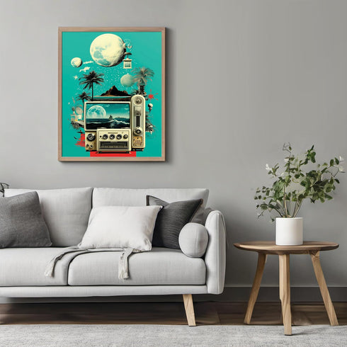 Posterizer 1 pcs-old timey devices-beach themed collage-Retro Art-Vintage Art-Gift for Art Lovers- UNFRAMED Wall Art...
