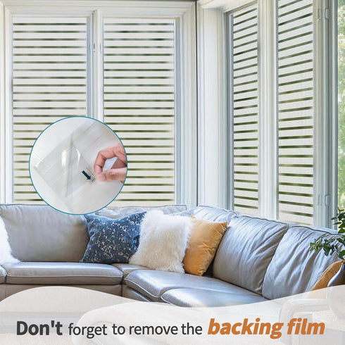Niviy Frosted Window Film Privacy Window Sticker Non Adhesive Window Vinyl Film Removable Static Cling Window Film UV Protection Striped Pattern f...