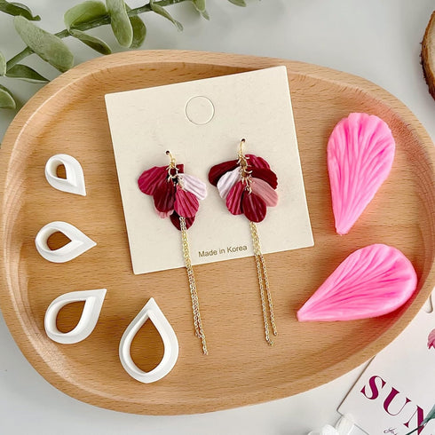 Flower Petal Clay Cutters - Flower Polymer Clay Cutters for Earrings Making, 3pcs Clay Cutters with 1pcs Petal Press Polymer Clay Mold, Clay Cutte...