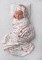 Newborn Floral Print Blanket Baby Stretch Wrap Swaddle Blanket Receiving Blanket with Matching Headband and Beanie (Small Flower and Leaf)...